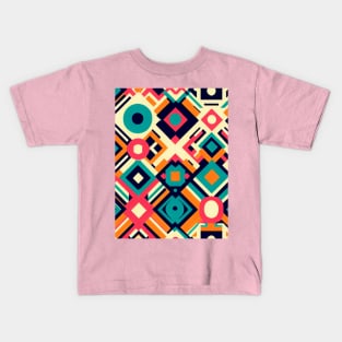 A retro-inspired pattern featuring bold colors and geometric shapes reminiscent of the 1970s Kids T-Shirt